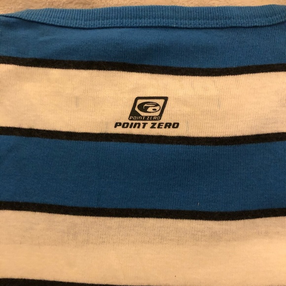 Incredible Point Zero Brand crew neck long sleeved blue and white stripy design - Picture 6 of 7